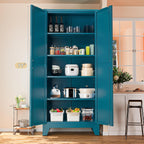 Washsemba 71'' Farmhouse Metal Storage Cabinet with Barn Doors,Steel File Cabinet for Home Office,Kitchen Pantry 4 Adjustable Shelves,Freestanding Cupboard for Kitchen,Home Office (Peacock Blue)