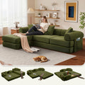 L Shaped Modular Sofa Bed with Cylindrical Pillow & Reversible Chaise, Corduroy Folding Floor Convertible Sofa Couch Bed with Fixed-Shape Frame & Storage Pocket for Living Room, Green