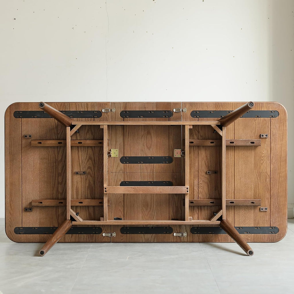 47.2''–59'' Extendable Solid Oak Dining Table, Farmhouse Kitchen Table for 6–8 People, Rounded Corners, Smooth Metal Slide Extension, Mid Century Kitchen & Dining (62.99" Walnut)