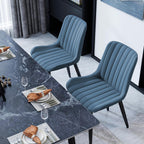 Mid-Century Modern Dining Chairs Set of 2, PU Leather Kitchen Chairs with Soft Cushion and Metal Legs, Upholstered Armless Accent Chair Side Chair for Dining Room/Guest/Reception Room/Cafe (Blue)