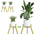 Adjustable Plant Stands Set of 2, Metal Modern Small Plant Holder, Heavy Duty Stable Flower Holder Stand Rack for 10-16 Inch Indoor Outdoor Corner Living Room Balcony Office Golden PS-007GY-2