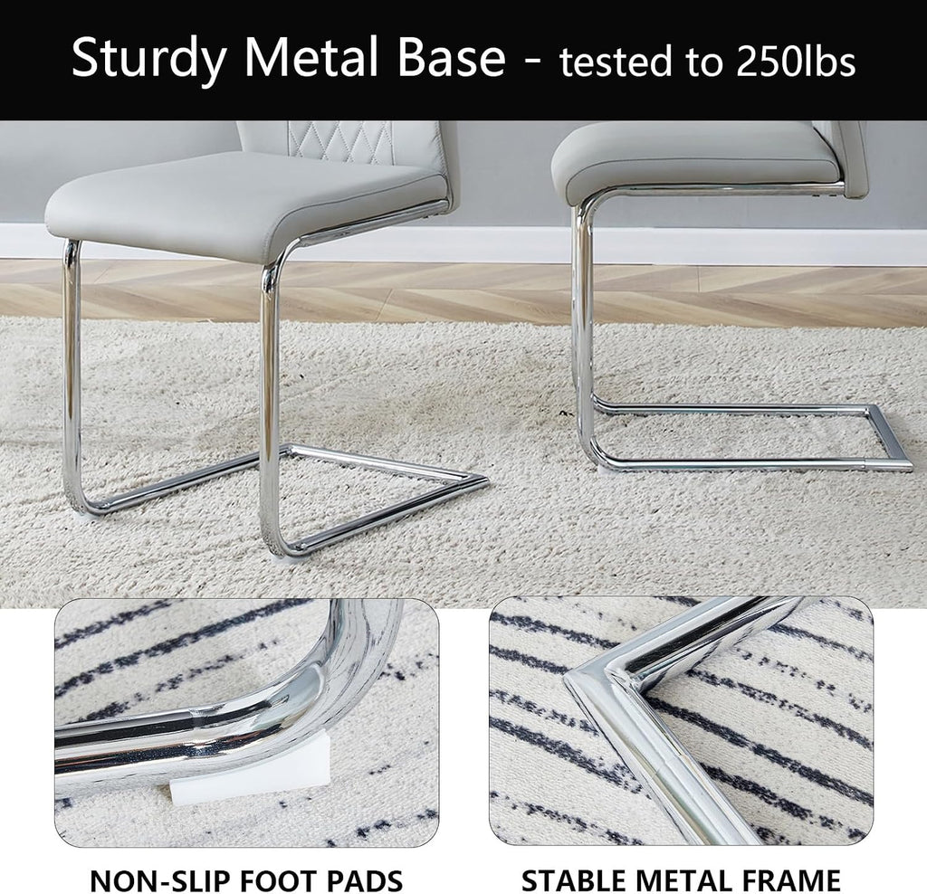 cinkehome Modern Dining Chairs Set of 4 with Metal Legs, High Back Upholstered Armless Side Chair for Kitchen, Dining Room, Faux Leather