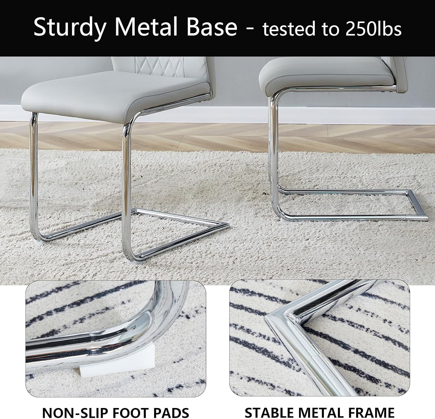 cinkehome Modern Dining Chairs Set of 4 with Metal Legs, High Back Upholstered Armless Side Chair for Kitchen, Dining Room, Faux Leather