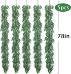 mizii 5 Packs 390" Artificial Vines Willows Garland Fake Vine Italian Ruscus Silk Green Leaves Faux Plants Greenery Decoration for Bedroom Room Wall Party Table Centerpieces Wedding Arch Decor