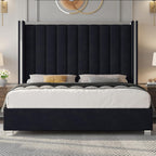 Jocisland Queen Upholstered Bed Frame with 58" Tall Headboard,Black
