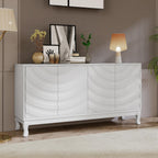 LKTART 59.84" Sideboard Buffet Storage Cabinet for Dining Room, Wavy Pattern Fluted Console Table Pressed Spring 4 Doors Cabinet Sideboard for Living Room Kitchen Hallway Entryway (White)