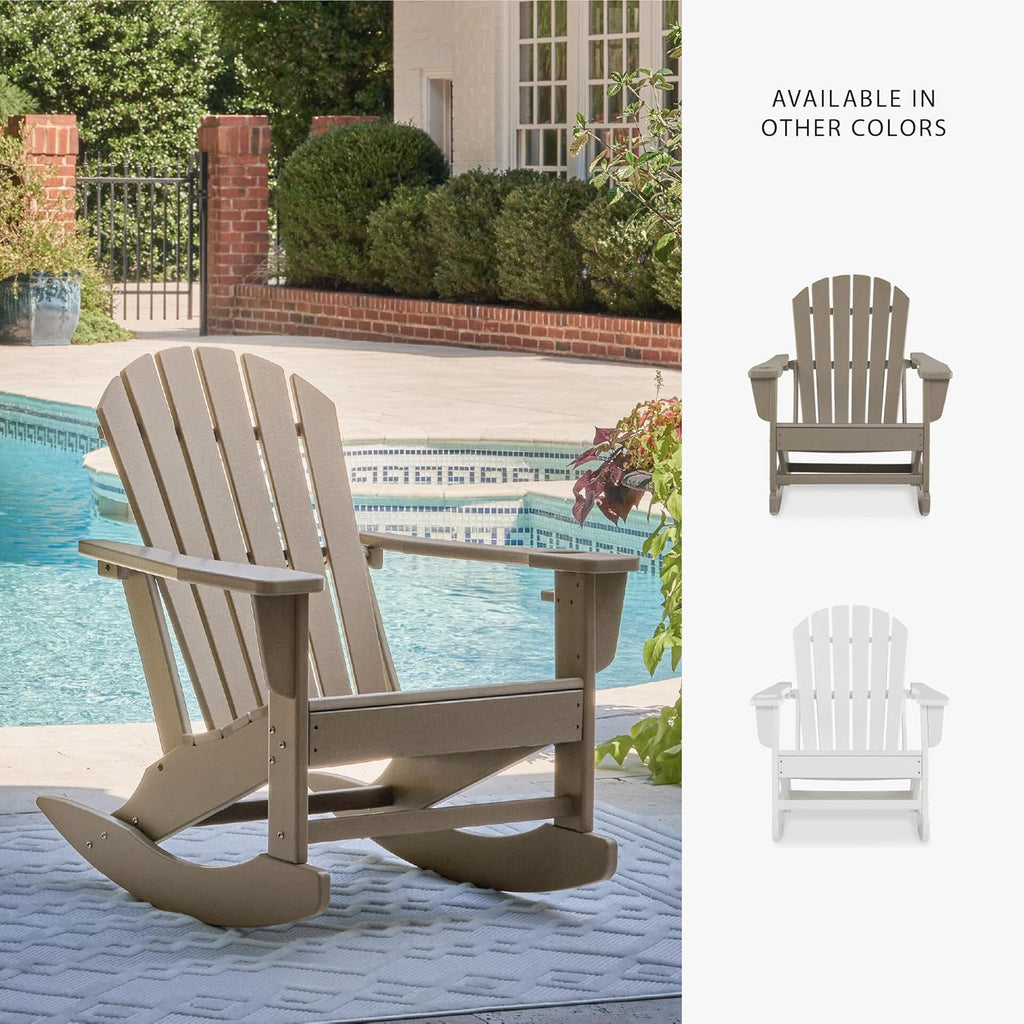 Signature Design by Ashley Sundown Treasure Cottage Weather Resistant Outdoor Rocking Chair with 1 Cup Holder, Light Brown