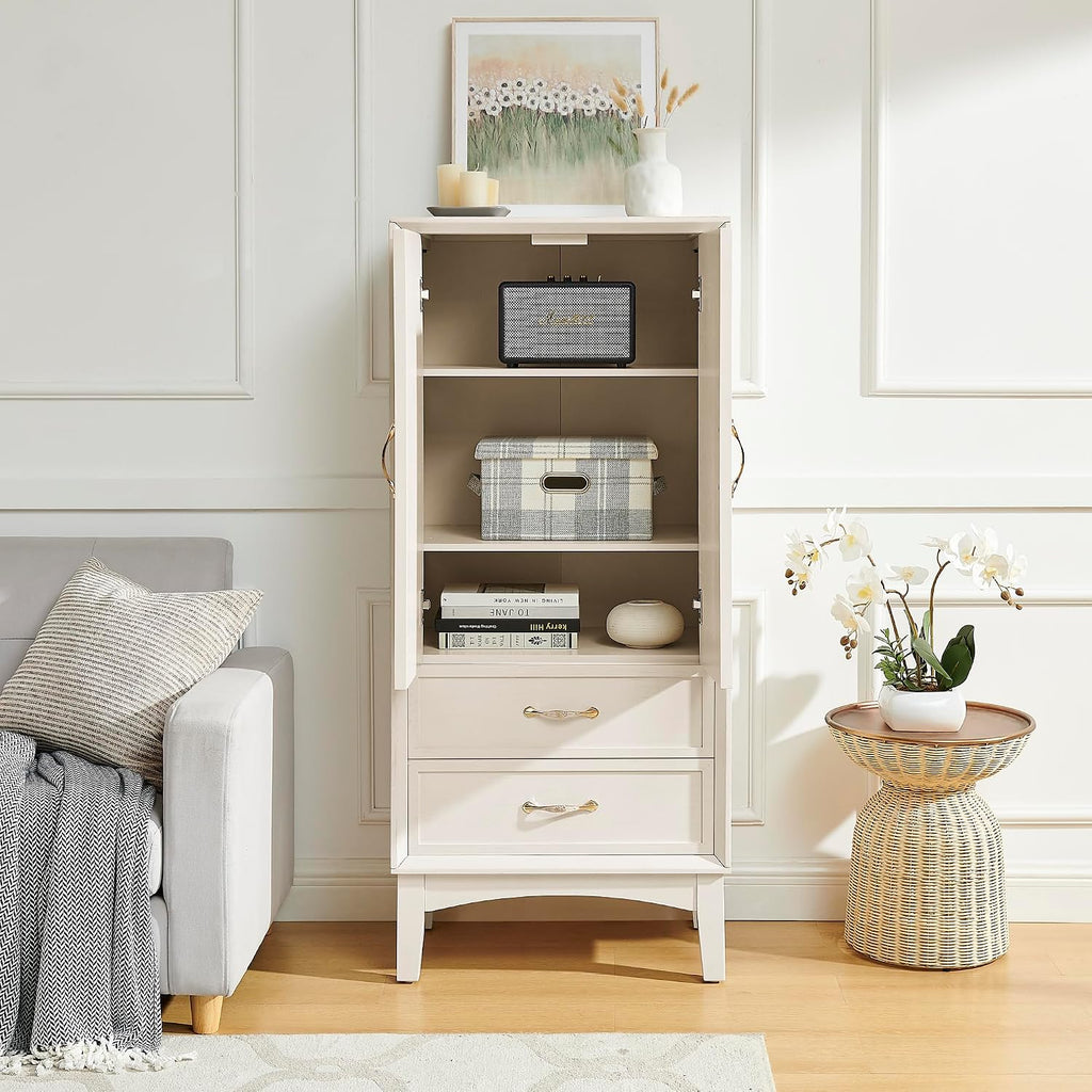 MERITLINE 53.5" Tall Kitchen Pantry Cabinet with Doors & Drawers, Mid Century Modern Sideboard Buffet Storage for Living Room, Entryway, Hallway & Garage (Antique White)