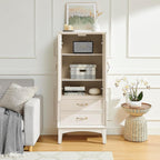 MERITLINE 53.5" Tall Kitchen Pantry Cabinet with Doors & Drawers, Mid Century Modern Sideboard Buffet Storage for Living Room, Entryway, Hallway & Garage (Antique White)