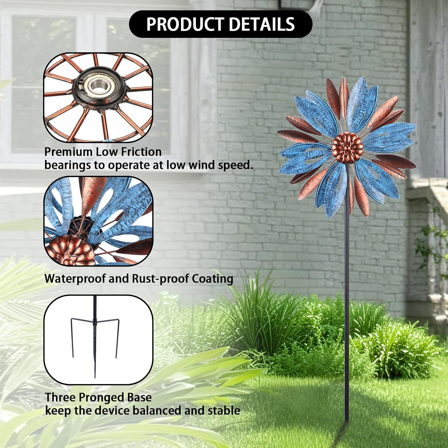 WONDER GARDEN Wind Spinners Outdoor - Metal Wind Spinner Windmill, Kinetic Wind Sculpture & Spinners for Yard Patio Lawn Decor