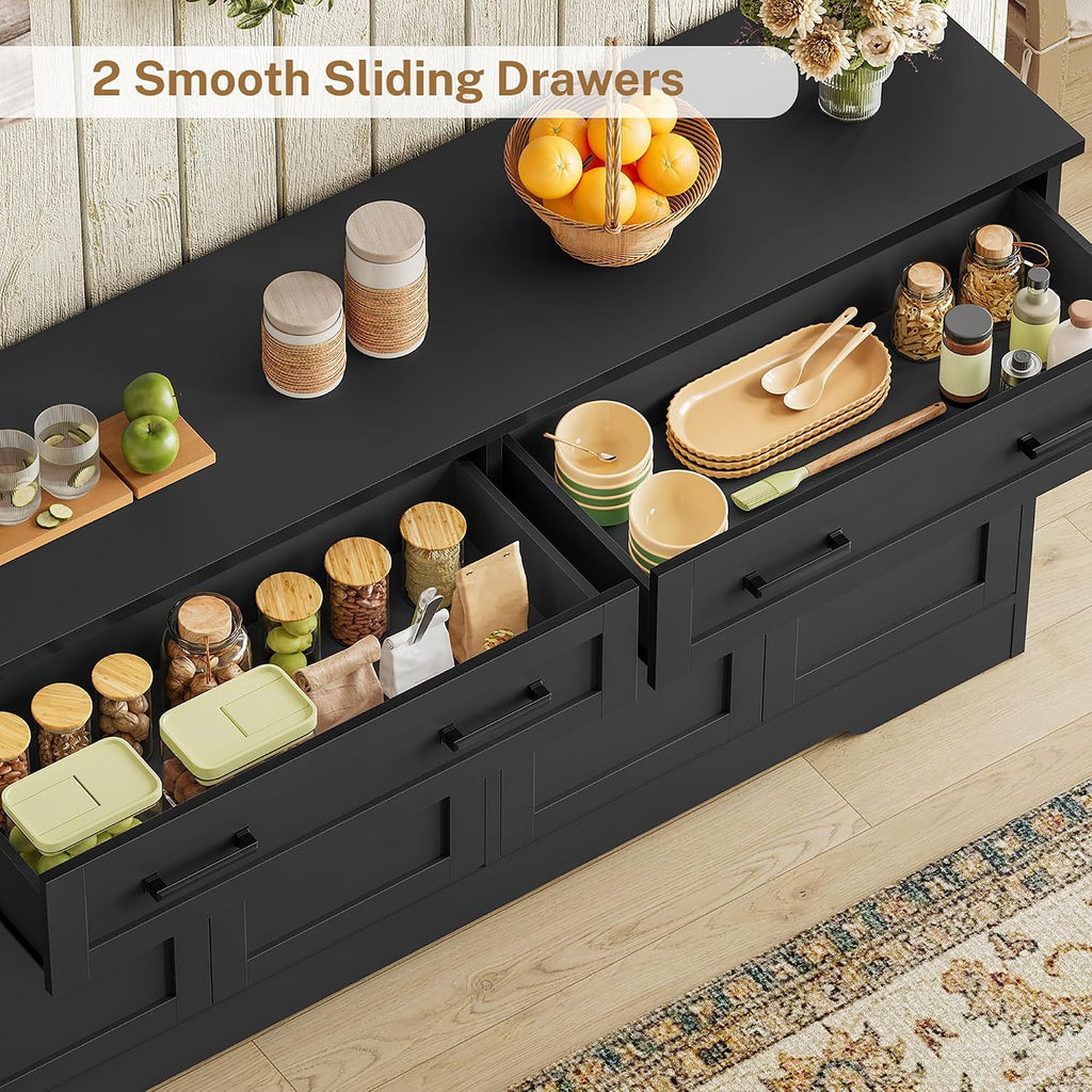 usikey 55" Buffet Cabinet with Storage and Drawers, Large Sideboard Buffet Cabinet with Adjustable Shelves and Doors, Modern Coffee Bar for Kitchen, Living Room, Black