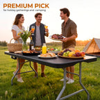 6ft Folding Table Heavy Duty 350 LBS Capacity Foldable Table with 18% Thicker HDPE Waterproof Top & Reinforced Steel Frame, Portable Fold-in-Half Table for Outdoor Indoor Party Wedding Camping