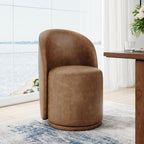 Swivel Barrel Dining Chairs, Upholstered Modern Accent Chair for Living Room, Bedroom, Makeup Vanity, Dining Room, Kitchen (Swivel Leather Brown, Set of 6)