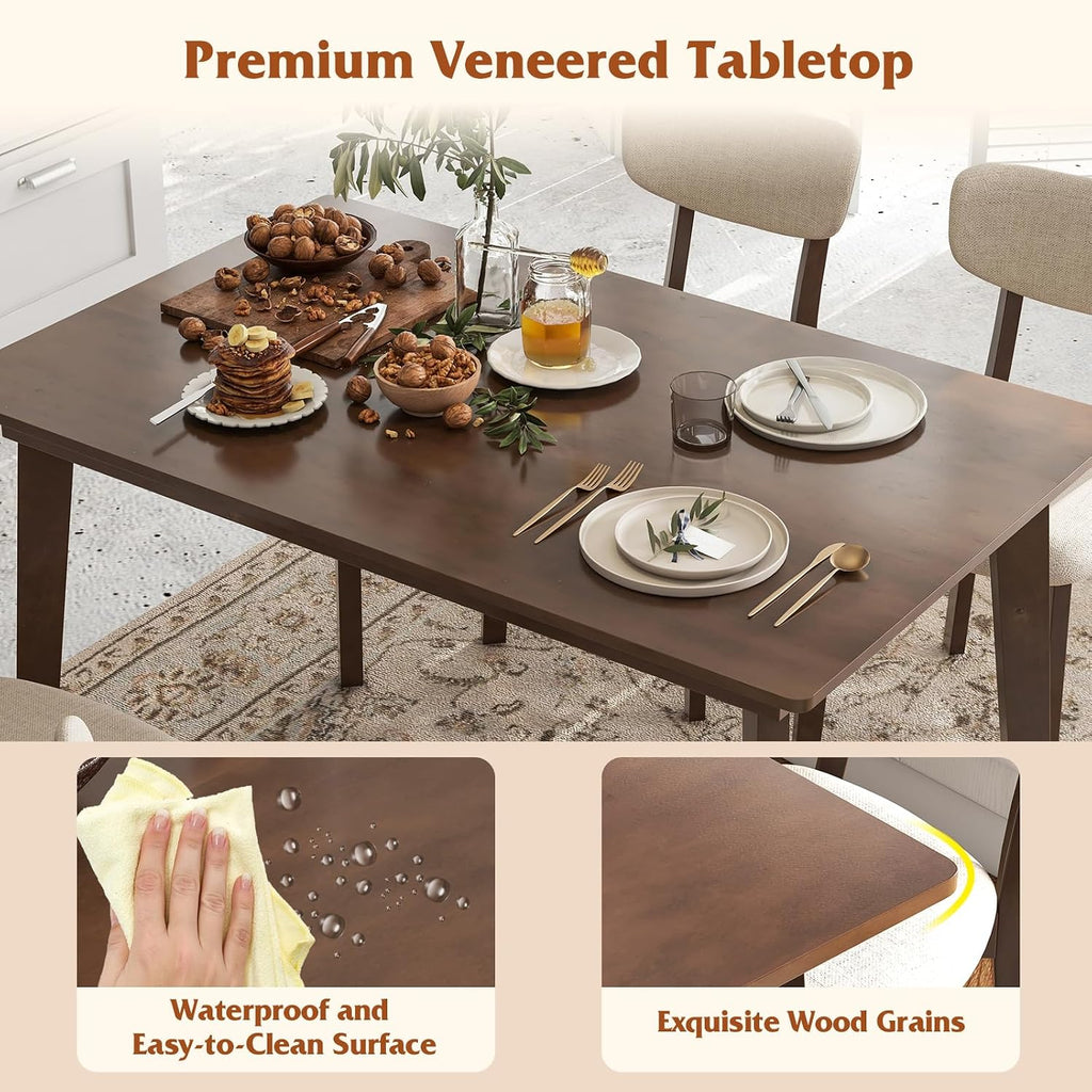 GOFLAME 5-Piece Dining Table Set for 4, Farmhouse Kitchen Table & 4 Upholstered Chairs with Rubber Wood Frame, Padded Seat, Curved Backrest, Space-Saving Dinette Set for Dining Room, Small Space