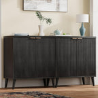 Homleke Buffet Cabinet with Storage, Modern Fluted Accent Sideboard with Doors & Adjustable Shelf, Buffet Table Entryway Cabinets for Living Room, Kitchen, Dining Room, Hallway, Black