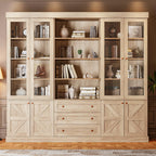 71" Tall Farmhouse Kitchen Pantry Cabinet, Brown Wood Hutch with Glass Doors, 3 Drawers & Adjustable Shelves, Large Storage Cabinet for Dining Room & Living Room, Set of 3