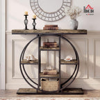 HOMCOM Entryway Table, 39.4" Console Sofa Table with Storage Shelves and Circle Steel Frame, Narrow Wood Accent Tables for Entrance, Hallway, Foyer, Living Room, Rustic Oak