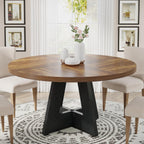 Tribesigns 47 inch Round Dining Table Wood Kitchen Table for Dining Room, 47" Dinner Room Tables for 4-6, Farmhouse Accent Furniture with Wooden Tabletop and Cross Base, Rustic+Black