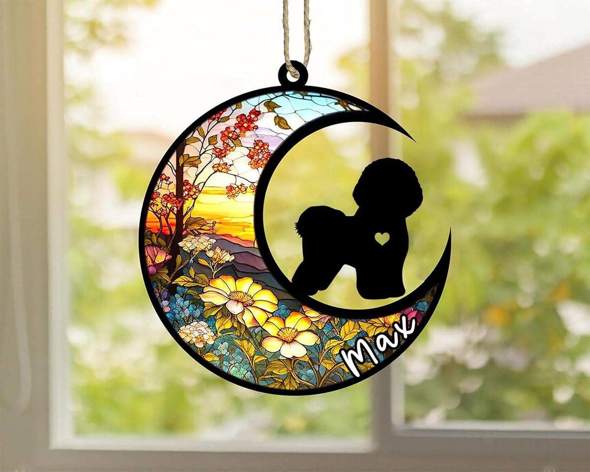 Personalized Dog Memorial, Custom Name Bichon Frise Dog Christmas Ornament with Name, Custom Breeds, Pet Loss Light Catcher, Gifts for Lovers Loss of Pet Sympathy on Mothers Day Christmas