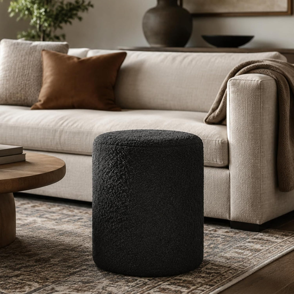 Joveco Round Ottoman Footrest, Upholstered Vanity Stool for Makeup Living Room Bedroom