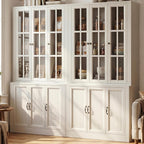 80" Modular Kitchen Pantry Cabinet, 2-in-1 Freestanding Tall Pantry Cabinet with Glass Doors & Adjustable Shelves, Large Hutch Storage Cabinet for Kitchen & Living Room (2, White, 6 Doors)