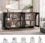 JOINICE Sideboard Buffet Cabinet with Storage,63” Modern Accent Console Cabinet with Glass Doors,Arched Credenza Storage Cabinet with Adjustable Shelves for Entryway,Kitchen,Black