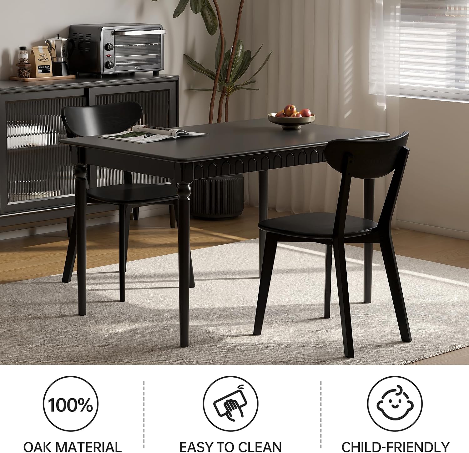 Dining Chairs, Kitchen Chairs, 100% Oak Solid Wood Modern Chair with Curved Backrest Kitchen & Dining Room Chairs Modern Chair for Living Room, Dining Room (6, Black)