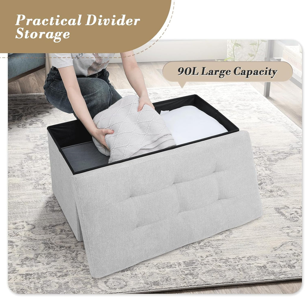 OS MOTOR Folding Storage Ottoman Bench, Dark Gray, 30 Inches | Multi-Functional Ottoman Foot Rest, End of Bed Bench, Storage Chest, Living Room, Bedroom, Hallway, Entryway, 600 lb Capacity
