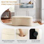 Zesthouse Storage Bench for Bedroom End of Bed, 39.4" Small Curved Entryway Ottoman Bench, White Sherpa Fabric Bench Seat for Living Room Hall Mudroom, Modern Upholstered Coffee Table Crescent Shape