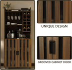 71" Kitchen Pantry Cabinet with 12 Wine Bottle Racks, Kitchen Hutch Food Pantry with Microwave Stand, Storage Cabinet with Doors and Shelves