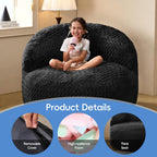 Hobestluk Giant Memory Foam Bean Bag, No-Assembly, Chevron Black Large | High Density Memory Foam, Washable & Removeable Cover, Durable Zipper, Skin Friendly Fabric, Soft Faux Fur, No Assembly