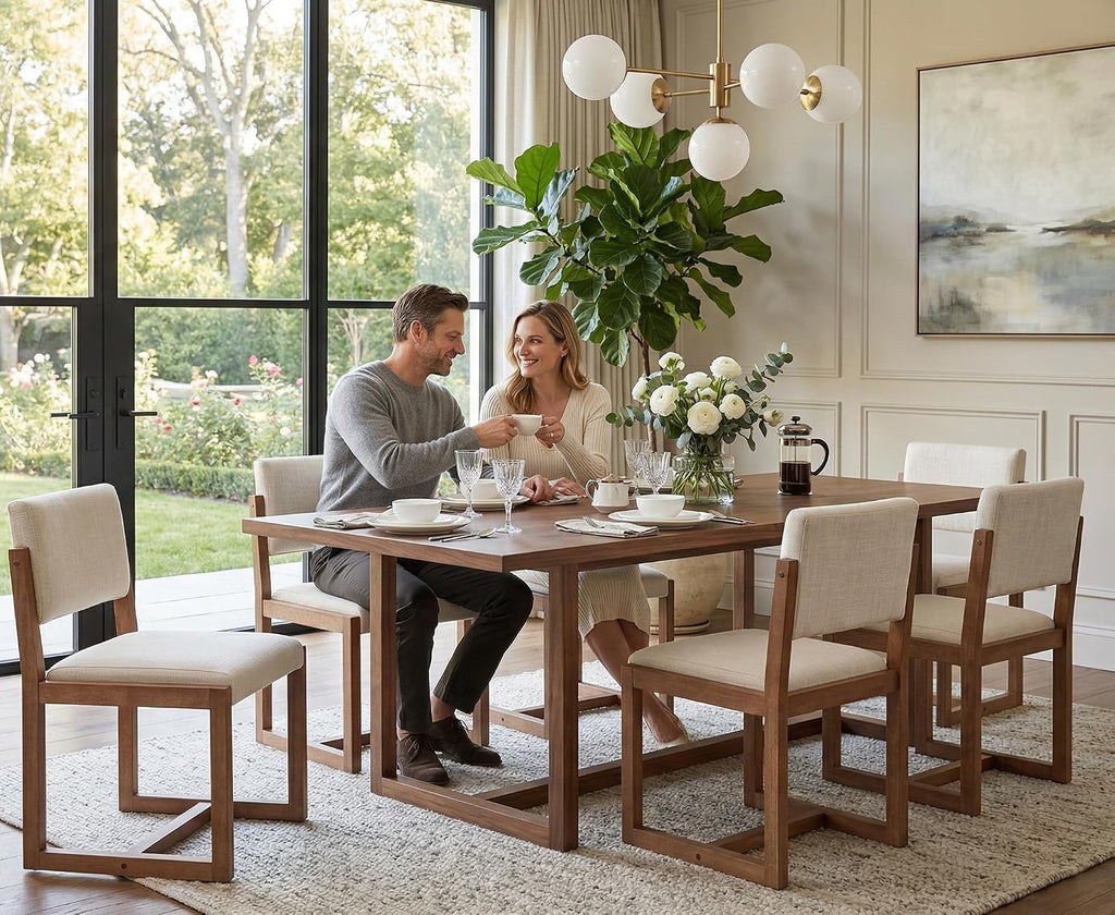 DUOMAY Upholstered Dining Chairs Set of 4, Mid-Century Modern Dining Room Chairs, Linen Fabric Kitchen Side Chairs with Wood Legs, Beige
