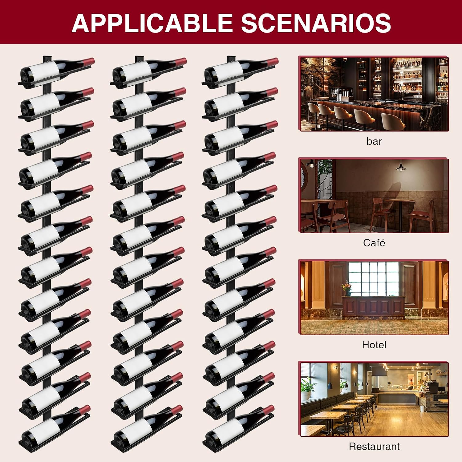 ETOYA Wall Mounted Wine Rack, H 59inch, 12 Rows, 60 Bottle Wine Cellar Racks, Metal Wine Bottle Holder for Dining Room, Kitchen, Bar, Basement & Restaurant (5 Columns（60 Bottles）)