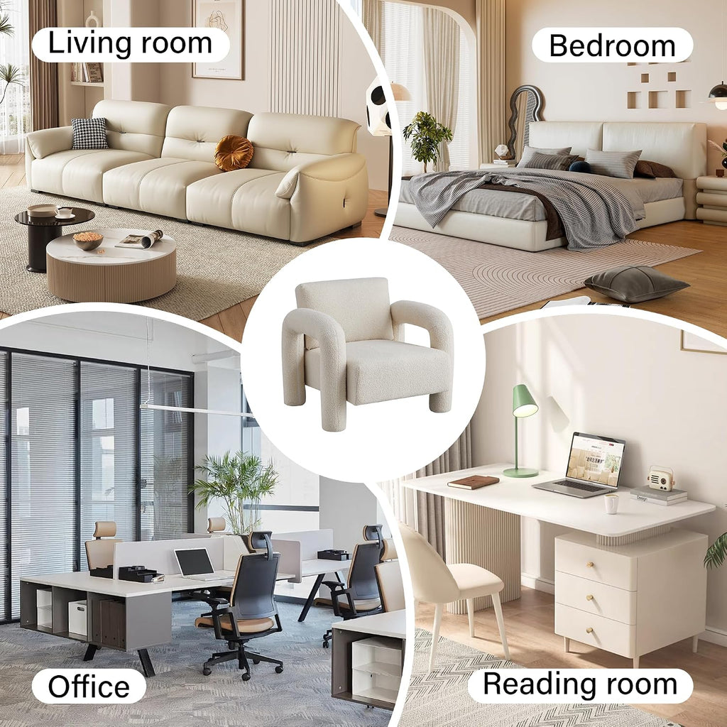 33.5" Modern Accent Chair, Velvet Single Sofa for Living Room,Comfy Arm Chair Leisure Armchair Single Sofa Chair with Curved Arm for Living Room, Apartment,Bedroom,Beige