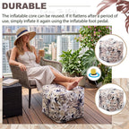 Juexica 2 Pack Inflatable Outdoor Ottoman Pouf Waterproof Cube 16" Square Blow up Ottoman Footrest with Handle Outdoor Portable Footstool for Patio Garden Camping or Home Pool(Flower,Gold)