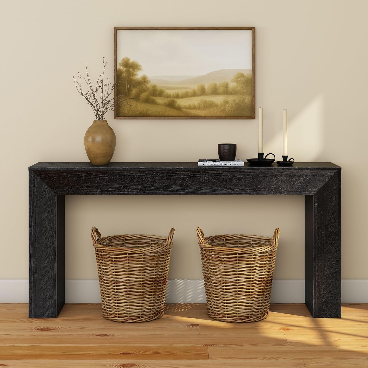 Plank+Beam 66 Inch Camden Console Table - Solid Pine Wood, Easy Assembly for Living Room or Entryway, Rustic Char