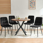Homedot 37-Inch Round Kitchen Dining Room Table Set for 4, Modern Mid-Century Brown Dining Table with Black Velvet Chairs Set, Small Dining Set for Restaurant/Dining Hall