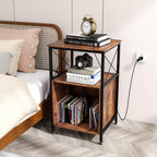 LOKO 3-Tier Rolling Record Player Stand, Mobile Turntable Stand with Power Outlet, Open Shelf & Dividers, Metal Frame, Industrial Vinyl Record Storage Table on Wheels for Living Room, Bedroom