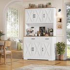 HOSTACK 71"H Kitchen Pantry Storage Cabinet, Farmhouse Hutch Cabinet, White | Space-Saving Pantry Cabinet with Charging Station & 2 Large Drawers & Adjustable Shelves, Tall Kitchen Hutch, Dining Room