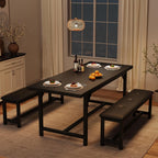 3-Piece Dining Table Set for 4-6 People, Extendable Kitchen Table Set with 2 Upholstered Benches, Dining Room Table Set for Apartment, Kitchen, Living Room, Black