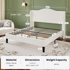 SHA CERLIN Queen Size Bed Frame with Curved Wingback Headboard,Soft White