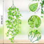 Hoteam 12 Pcs Artificial Hanging Plants 32 Inch Fake Ivy Vines with Fake Leaves Patio Artificial Plants Greenery for Living Room Indoor Outdoor Wall, No Basket (Marble Queen Pothos)