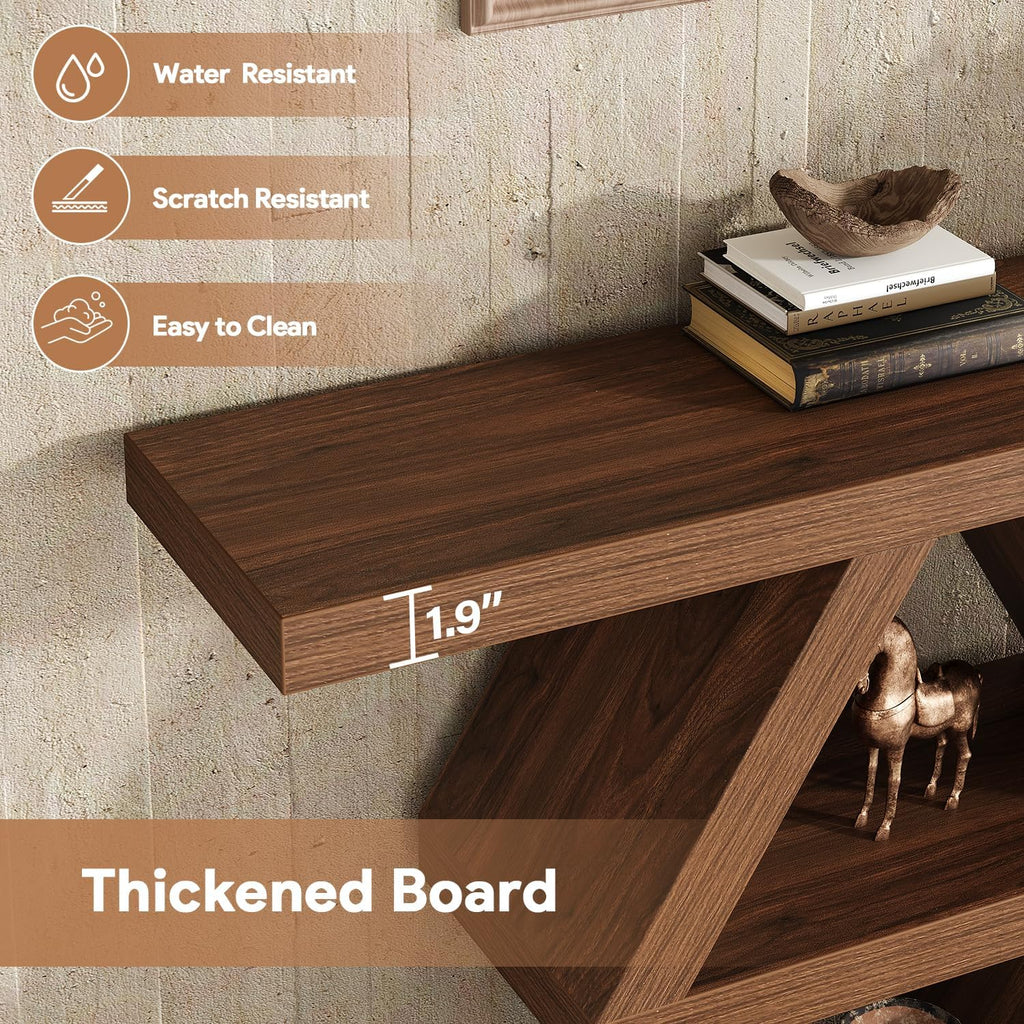 39.4" Farmhouse Console Table, Rustic Entryway Table with 3-Tier Storage Shelves, Wooden Sofa Table Behind Couch, Unique Modern Narrow Entry Table for Entrance, Hallway, Foyer, Living Room, Walnut