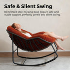Oversized Outdoor Papasan Rocking Chair with Soft Cushion, Comfy Patio Egg Chair, Wicker Lounge Rocker for Balcony/Porch/Garden, Reinforced All Weather Rattan Frame, 330 lbs Support, Burnt Orange