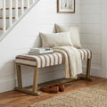 VKNOW 41" Upholstered Entryway Bench, End of Bed Bench with Cushion and Rubber Wood, Kitchen Dining Bench, Striped Bench for Dining Table, Bedroom, Living Room, Brown