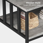 Homeiju Coffee Table for Living Room with Slatted Sides Frame, Modern Farmhouse Living Room Table with 2-Tier Storage Shelf for Home Office, Apartment, Grey Wash, 39 inch