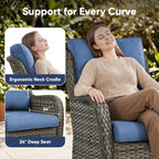 Belord 5 Piece Wicker Patio Furniture Set, Outdoor Swivel Rocker Chairs Set of 2 with Ottomans and Side Table, All Weather Patio Conversation Furniture Set, for Porch Pool, Gray Wicker/Blue