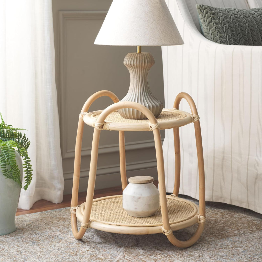 SAFAVIEH Home Collection Althea Boho Tropical Natural Rattan 2-Tier Accent Table (Fully Assembled)