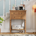 LKTART Small Solid Wood Sofa Table,Console Table with Drawers and Bottom Shelf, Entryway Hallway Foyer Entry Table for Living Room(23.7" Natural)