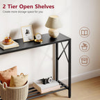Tajsoon Console Table 41.8", 2 Tier Narrow Entryway Table with Shelves | Black Sofa Table with Stable X-Frame, Behind The Couch, for Entryway, Hallway, Entrance, Living Room, Foyer, Office, Black
